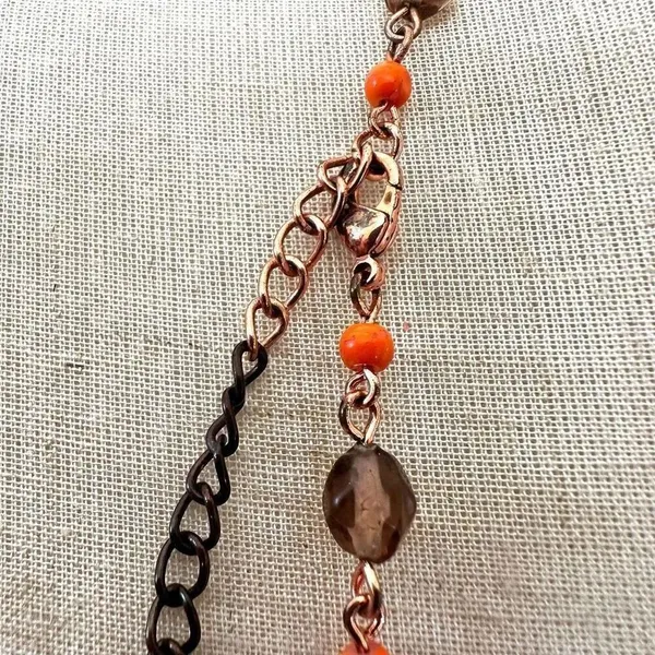Rose gold tone orange beaded necklace - Image 2