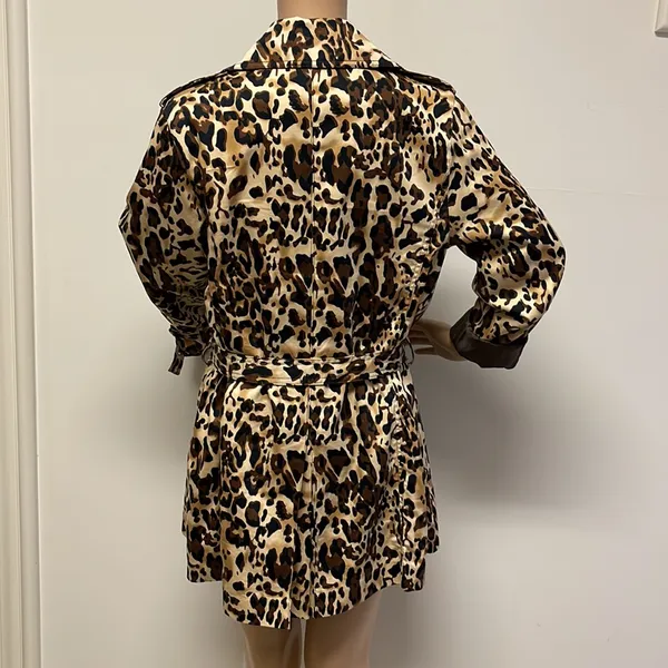 Leopard Animal Print Trench Coat Jacket by Appraisal fully lined, pockets size M Tan Size M - Image 7