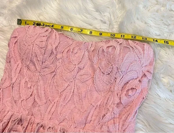 Nymphe Light Pink Strapless Mini Dress Size Medium Juniors? Lace Overlay flirty - Image 6