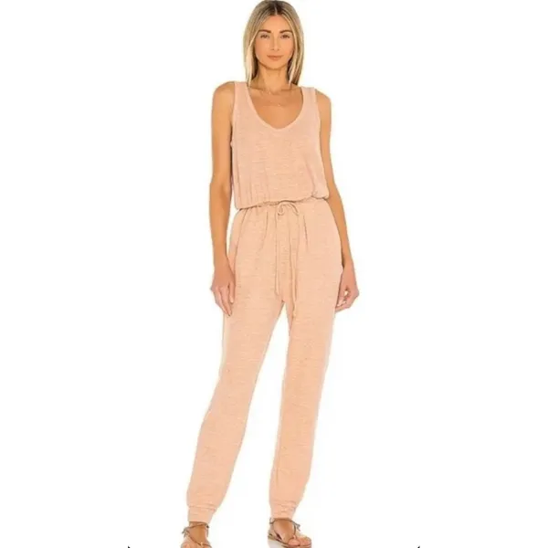 Free People Jumpsuit Size Large Peach FP Beach Marled‎ Knit Sleeveless Jogger - Image 5