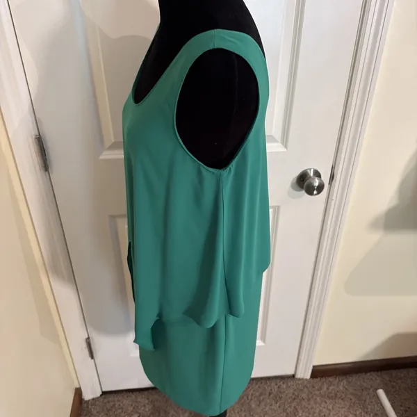Amanda Uprichard Tie Front Overlay Dress Green Sleeveless Layered Poly Crepe 8 - Image 5