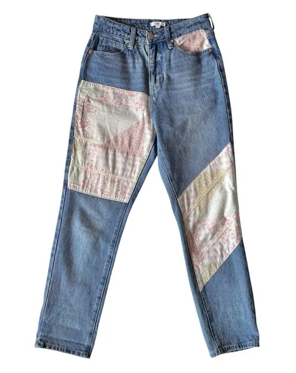 Women’s Nordstrom BP quilt high rise patchwork straight leg jeans size 25 - Image 2
