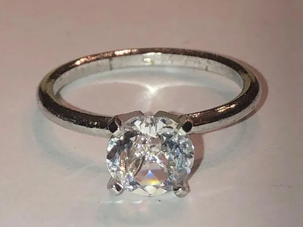 Size 7 Silver Tone CZ Rhinestone Round Solitaire Vintage Wedding Engagement Ring - Image 2