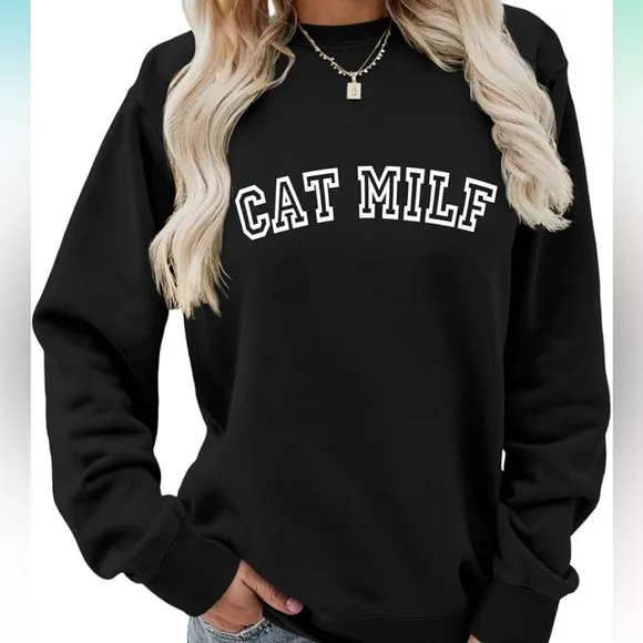 Cat milf university block lettering black cozy sweater - Image 2