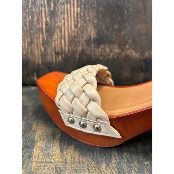 Madden Girl G-Cabby Cream Braided Platform Wood Block‎ Heel Sandals Womens 8 - Image 6