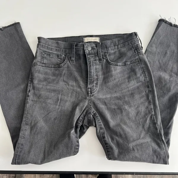Madewell Skinny Jeans Women 28 Black Great 9 Inch High Rise Distressed Raw Hem - Image 11