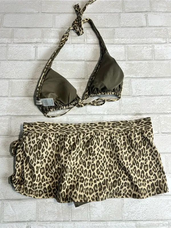 Tommy Bahama Leopard Print Halter Bikini Top and Skirt Swim Set - Size M/L - Image 5