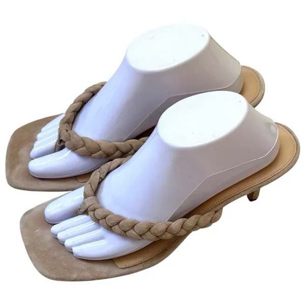 Veronica Beard Marissa Sand‎ Suede Square Toe Thong Sandal Braided Summer 9.5 - Image 3