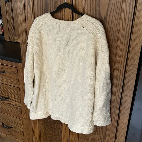 Free People Lofty Alpaca‎ Blend V Neck Ivory White Sweater Cozy Women's Medium - Image 10