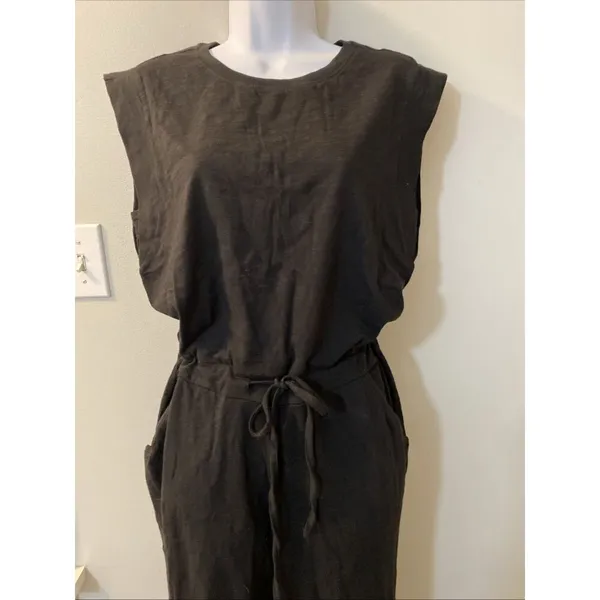Pact Large 100% Organic Cotton Black Relaxed Slub Muscle Tee Jumpsuit Pockets - Image 2