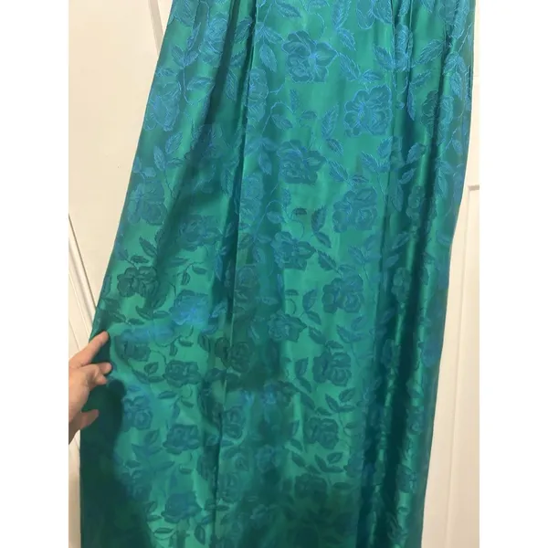 Vintage 1950's Original blue green brocade form fitted long gown Costume Theater - Image 5