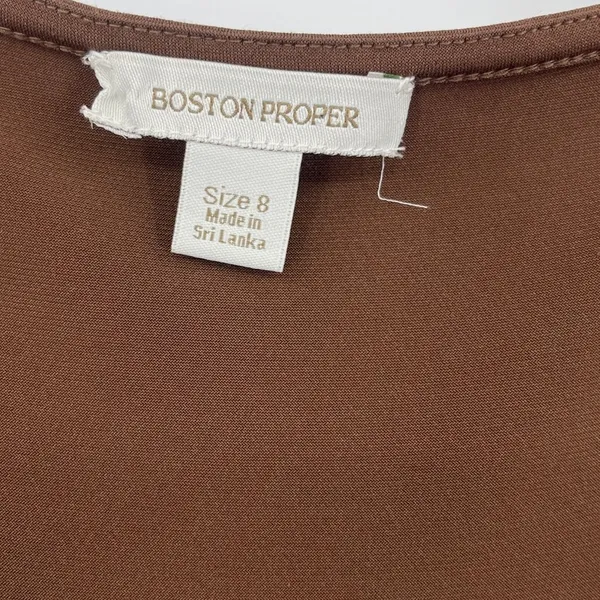 Boston Proper Cowl Neck Dress Sz 8 Brown Quiet Luxury Y2K Stretchy Tie Front - Image 9