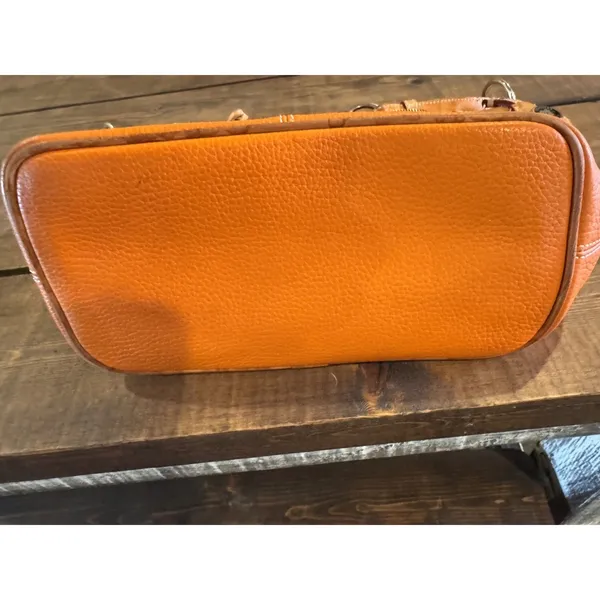 Dooney and Bourke Orange/Tan Pebbled Leather O-Ring Slouch Hobo Bag - Image 8