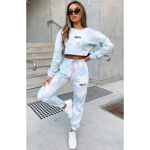 White Fox Boutique Tie Dye Cropped Sweatshirt‎ in Pink Green Multi Size Small - Image 7