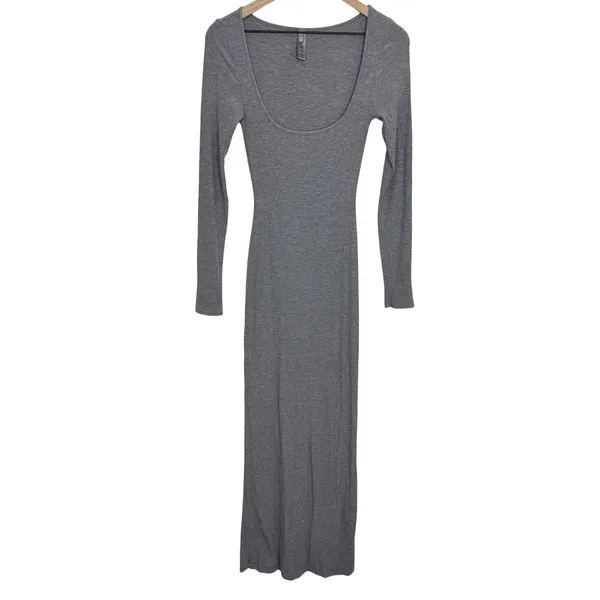 Skims Soft Lounge Long Sleeve Dress Maxi Gray Size Small - Image 2