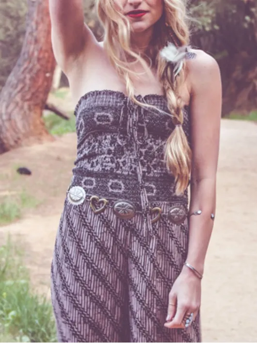 Free People Vintage Boho Jumpsuit Pantsuit Strapless Halter Medium Wide Leg - Image 12