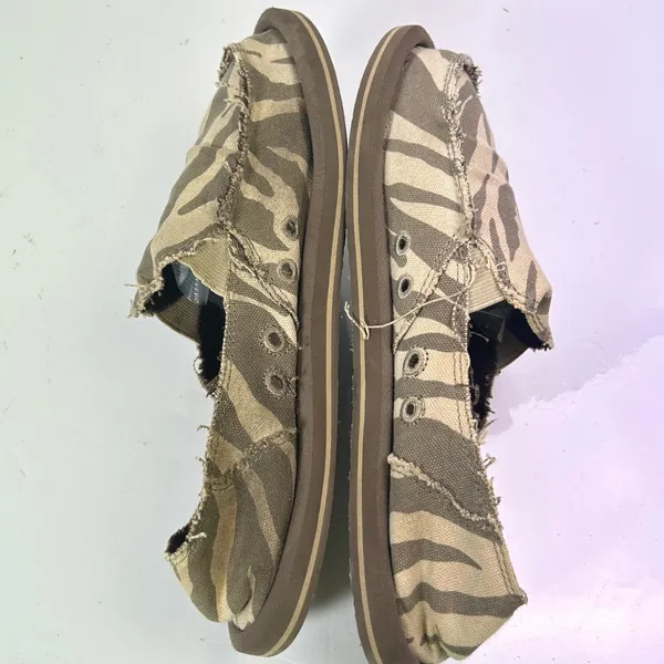 Sanuk Sidewalk‎ Surfer Zebra Print Canvas Slip On Loafers Olive Tan Womens 8 - Image 3