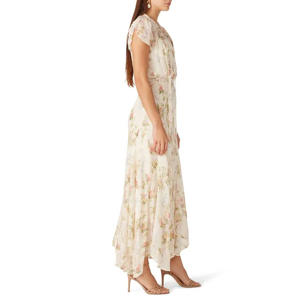 Polo Ralph Lauren Ivory Garden Floral Print Tie Neck Chiffon Maxi Dress Size XS - Image 3
