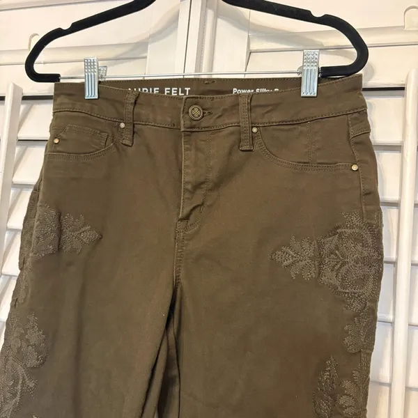 Laurie Felt‎ Olive Green Power Silky Bootcut Jeans Size Small - Image 2