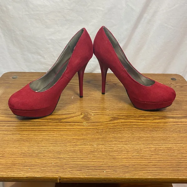 Mossimo Platform‎ Pumps Heels Suede Burgundy Stiletto Career 7.5 Tomato Girl - Image 3