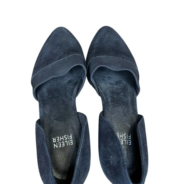 Eileen Fisher Black Suede Flats Pointed Toe Elastic Band Slip On Comfort Shoes‎ - Image 3