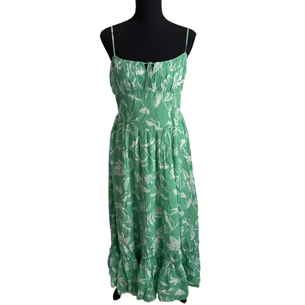 American Eagle Corset Tiered Floral Cotton Midi Dress Medium Women’s Green - Image 2