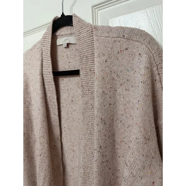 Loft Pink Confetti‎ Fleck Open Front Cardigan Sweater Large 526349 Cotton Blend - Image 2