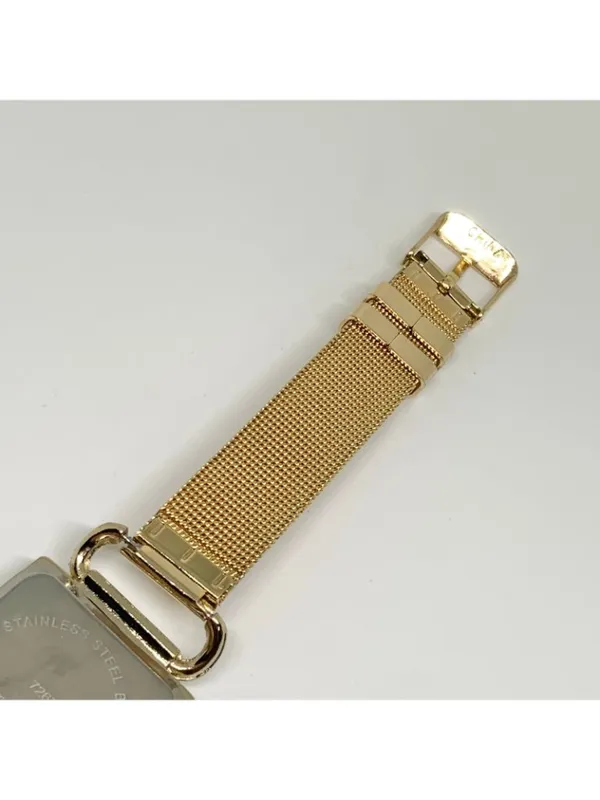 Women’s gold tone watch 27mm square case mop dial rhinestones mesh band running - Image 6