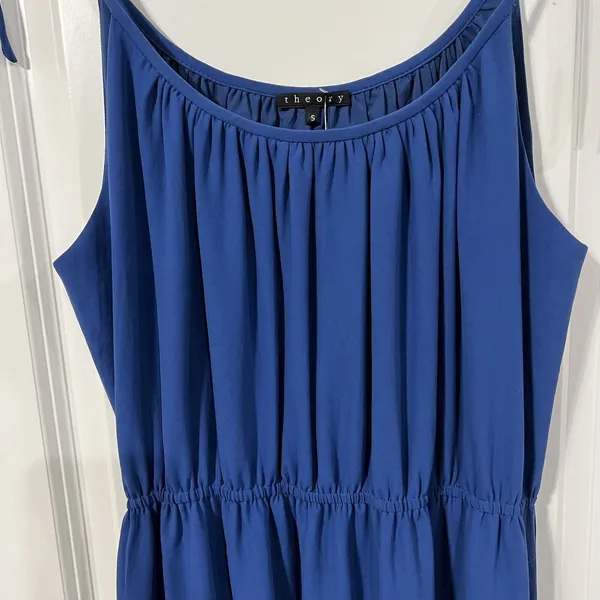 Theory Size S Tylie Maxi Dress Blue Shoulder Tie Spaghetti Strap Elastic Waist - Image 5