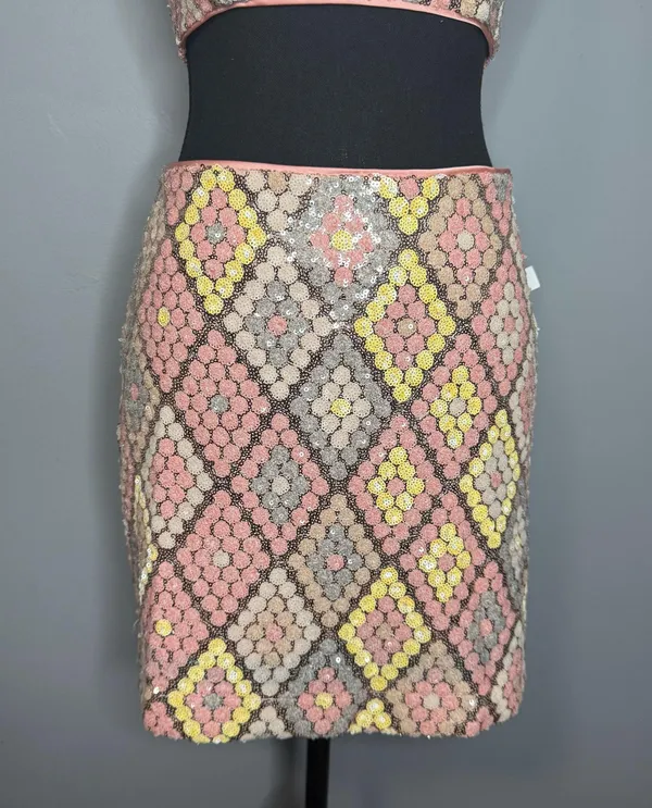 NWT CAROLINE CONSTAS Sequin Crop Top & Skirt Set Pink Size 2 - Image 3