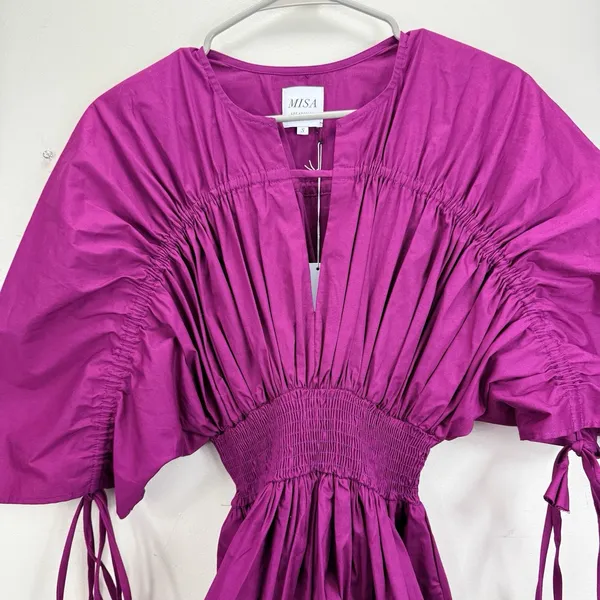 Misa Pink Los Angeles Camila Cinched Mini Dress Magenta Pink Pockets SMALL - Image 9