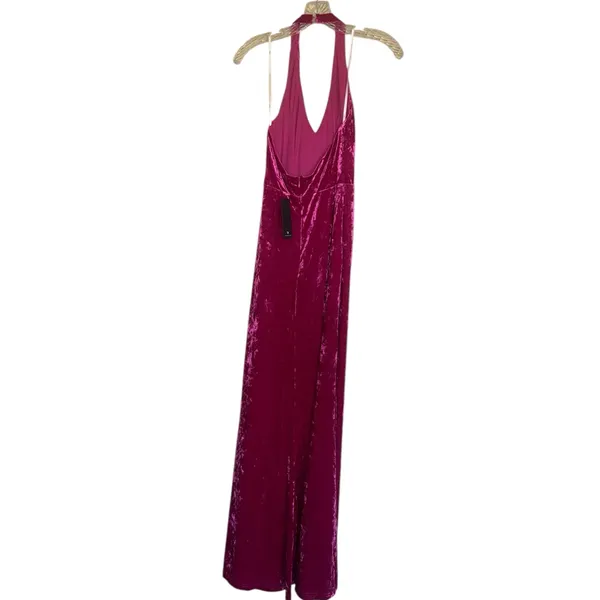 NWT LULUS Alluring Elegance Hot Pink Crushed Velvet Halter Maxi Dress Pink XS - Image 9