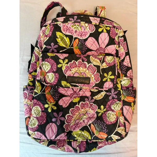 Vera Bradley Pirouette Pink Quilted Backpack Floral Laptop Travel Bag - Image 12