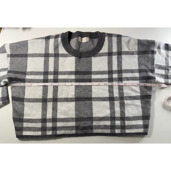 Altar'd‎ State Plaid Cropped Sweater Grey White 90s Grunge Preppy Small EUC - Image 6