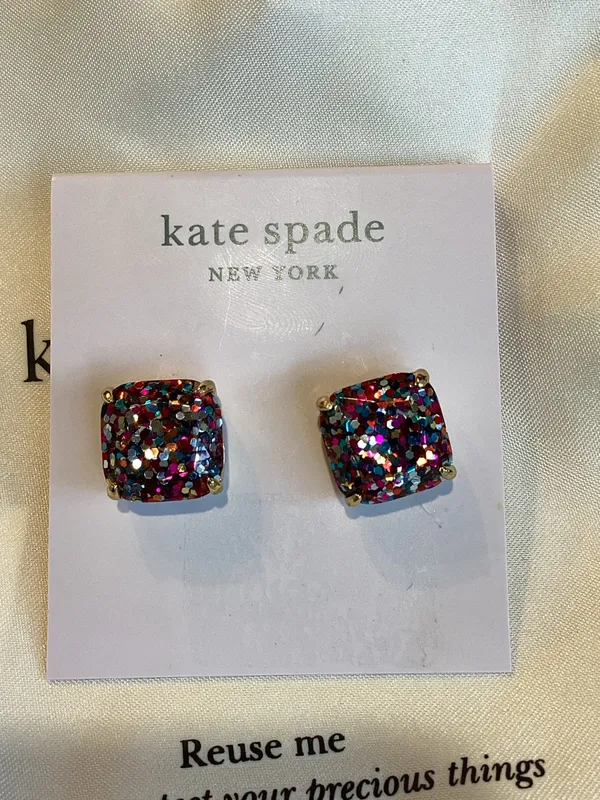 kate spade New York Multicolor Glitter Square Stud Earrings - Image 2