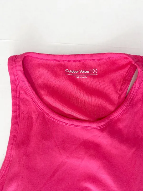 Outdoor Voices Ribbed Built-In Shelf Bra Crop Top - Petunia Pink - Size Large - Image 3