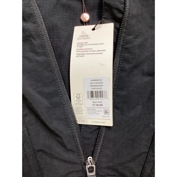 Calia‎ Womens XS Hooded Windbreaker Pure Black Water Repellent WAX14309 NWT - Image 3