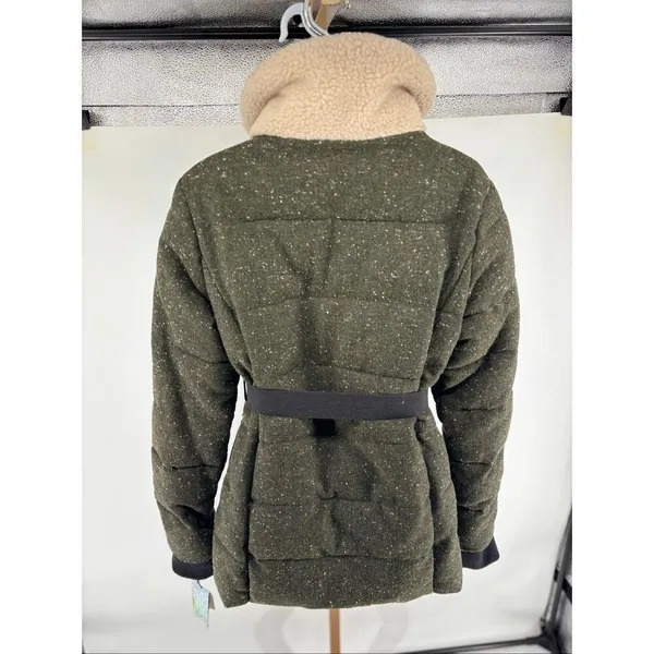 Sam Edelman Circus Women’s M Winter Jacket Faux Sherpa Collar Wool Tweed Green - Image 12
