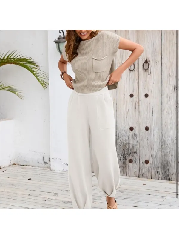 NWOT Two Piece Knitted Sweater Set Tan Size L - Image 5