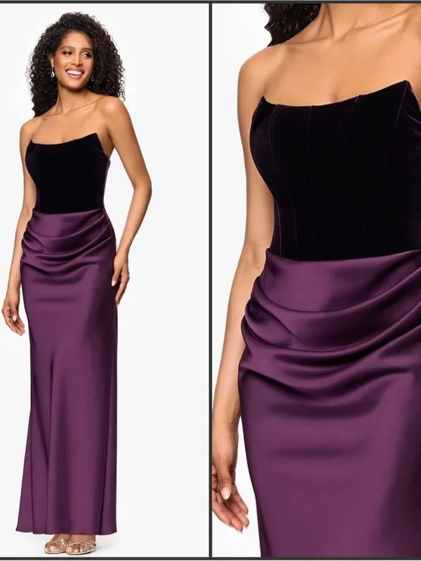 NWT Betsy & Adam Velvet Satin Plum Gown Dress Size 12 - Image 2