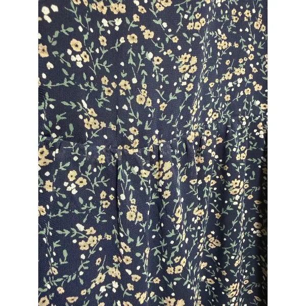 Bohme Navy Blue Floral Tiered Midi Dress Long Sleeve Smocked Cuffs Womens Size M - Image 4