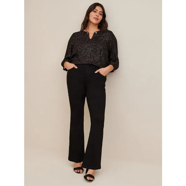 Torrid Womens Blouse Sz 2 2X 18 20 Black Gold Crepe Chain Detail 3/4‎ Sleeve - Image 2