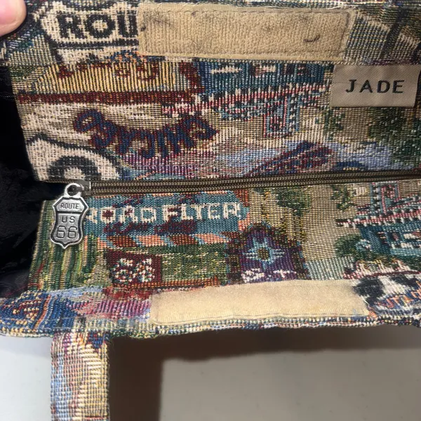 JADE Route 66 Tapestry Tote Bag- 12. x 12in.- Zipper Compartments Vintage - Image 5