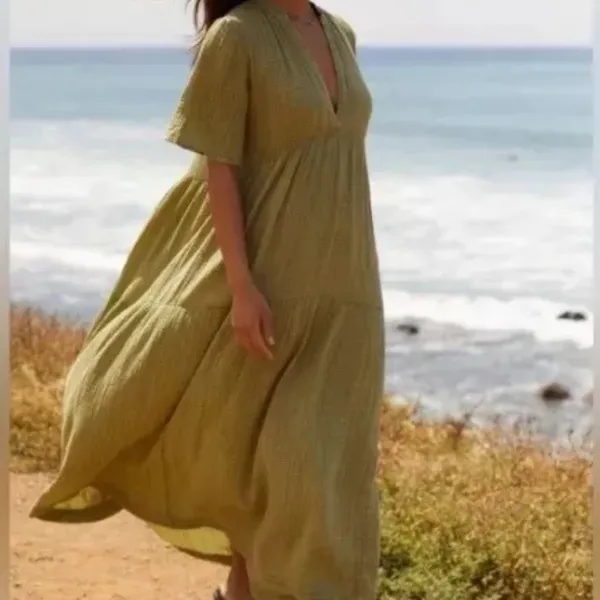Anthropologie The Kallie Flowy Olive Green Maxi Dress XS Guaze New NWT BOHO HTF - Image 2