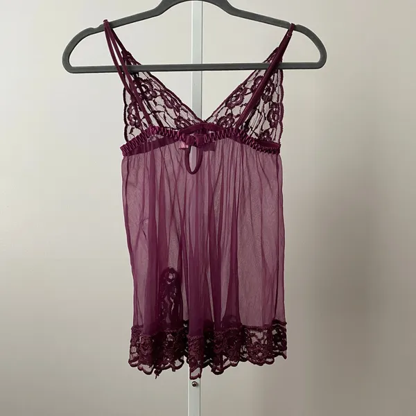 Fredericks of Hollywood S‎ Purple Babydoll Dark Romantic Lace Sheer Lingerie - Image 6