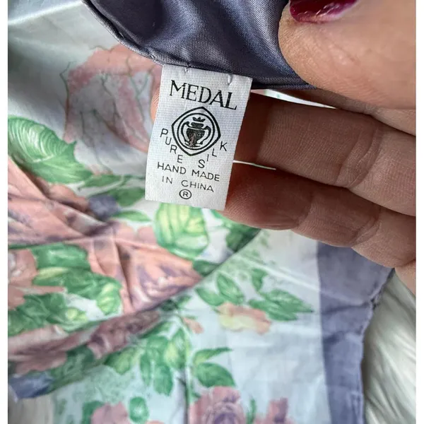 Floral Patterned 100% Silk Women's Scarf Purple - Image 6