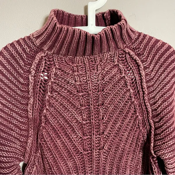 Free People Sweetheart Sweater Mock Neck Chunky Knit Balloon Sleeve Cotton - Image 4