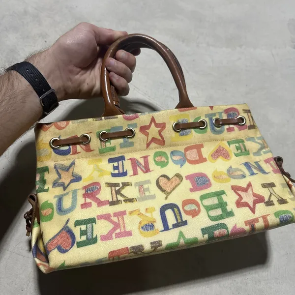 Vintage Dooney & Bourke Coated Graffiti Tote Purse Y2K Handbag Leather Straps - Image 4