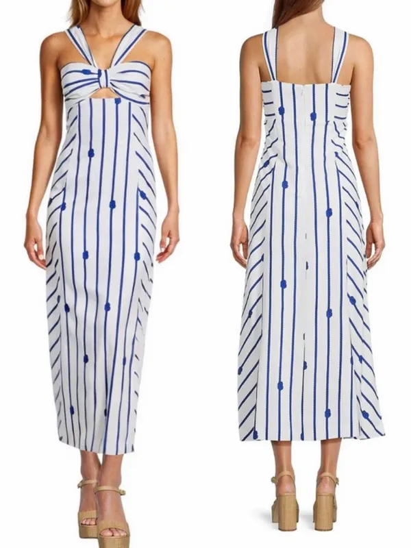 NWT‎ Antonio Melani Nicki Linen Blend Rope Print Halter Nautical Maxi Dress - Image 3