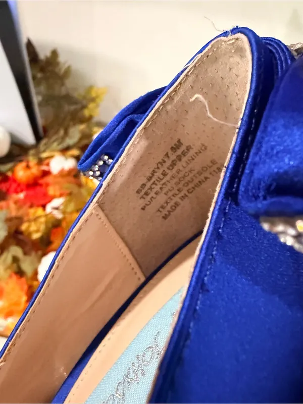 Betsey Johnson Royal Blue Satin Pointed Toe Heels with Crystal Bow - Image 12